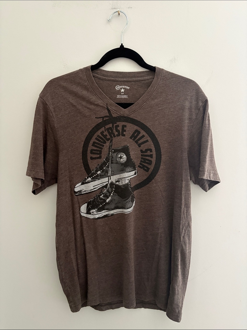 Converse Brown Graphic V-Neck Tee with All Star Shoe Print Size S